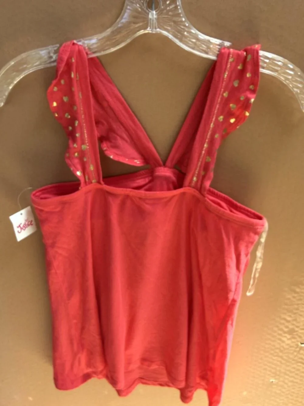 NWT Girls Justice Coral/Red Tank Top w/Gold Studded Heart Graphic, Size 14